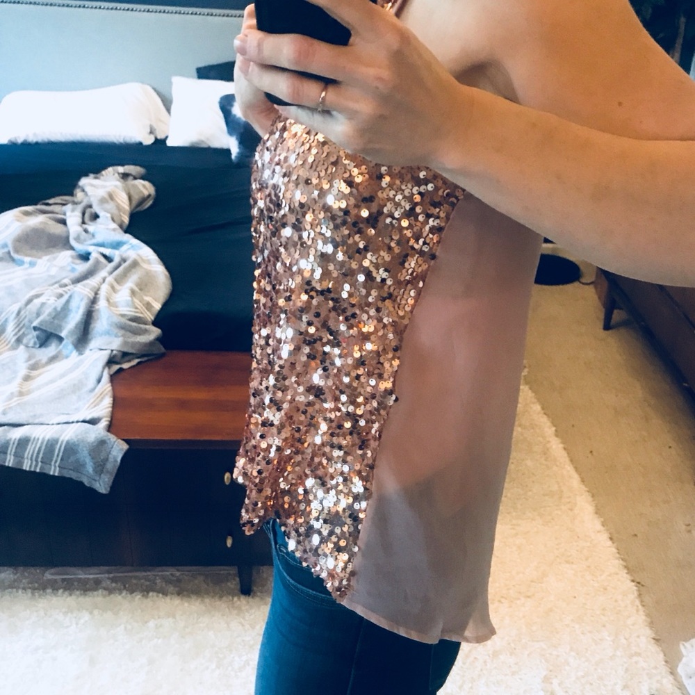 Sparkly blush & copper sequined boutique tank sz M - Picture 4 of 8